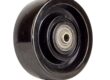 A single black phenolic resin caster wheel against a white background. Light reflects off its smooth surface.